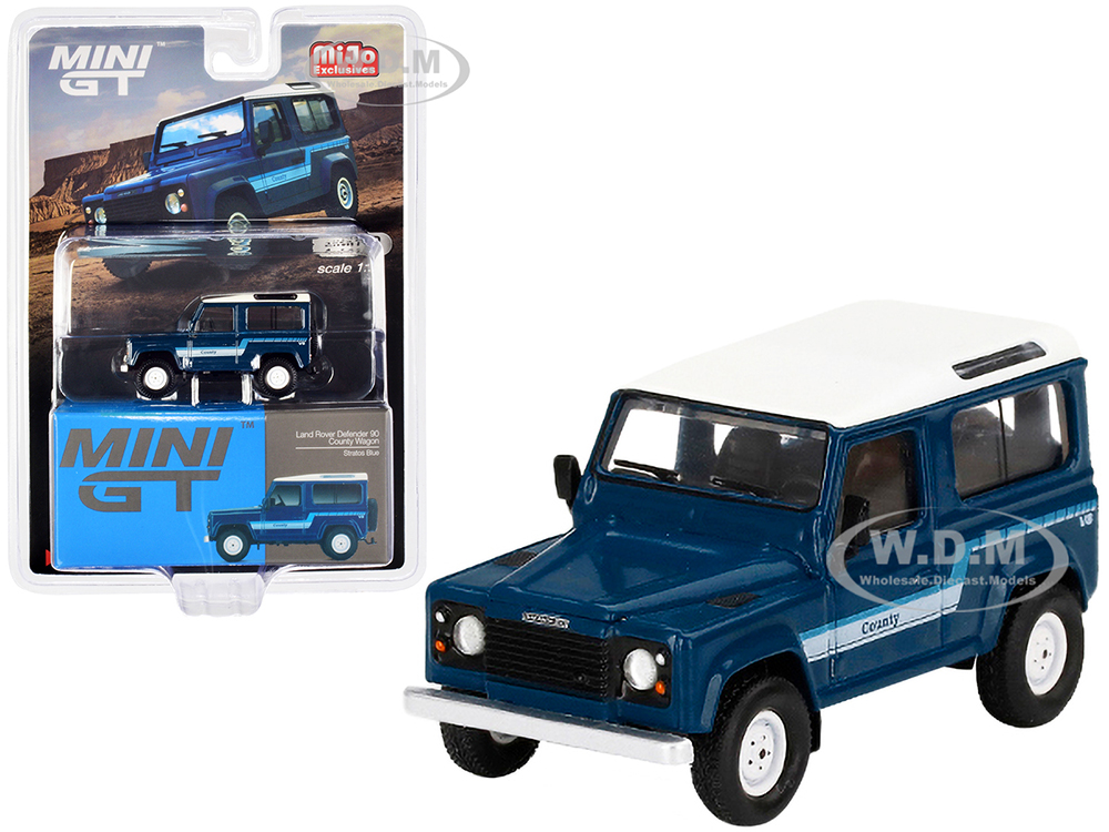 Land Rover Defender 90 County Wagon Stratos Blue with Stripes Limited Edition to 1920 pieces Worldwide 1/64 Diecast Model Car by True Scale Miniatures