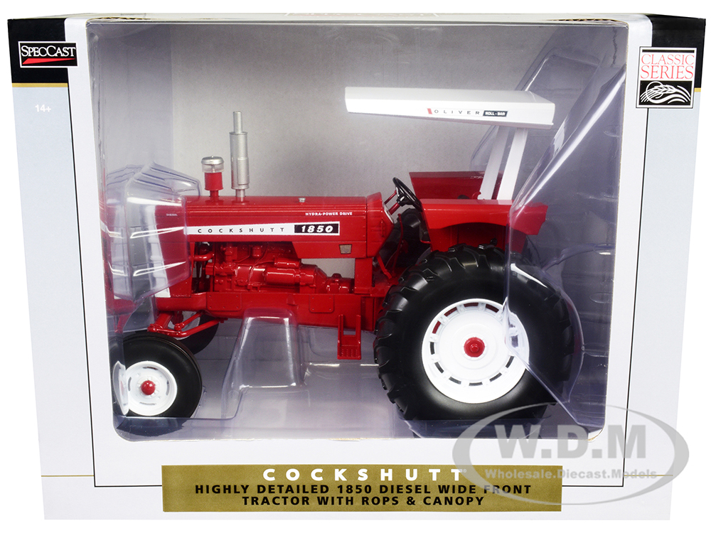 Cockshutt 1850 Diesel Wide Front Tractor with ROPS and Canopy Red with White Top "Classic Series" 1/16 Diecast Model by SpecCast