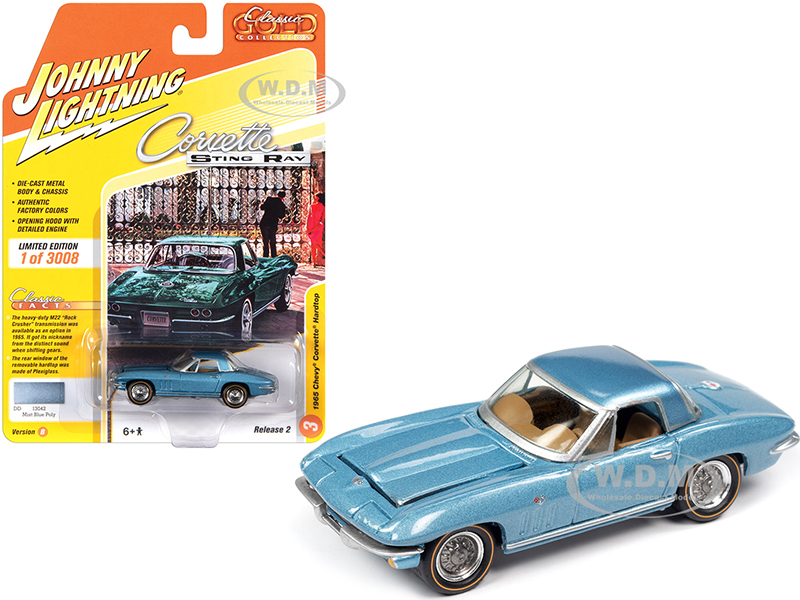 Image of 1965 Chevrolet Corvette Hardtop Mist Blue Metallic "Classic Gold Collection" Limited Edition to 3008 pieces Worldwide 1/64 Diecast Model Car by Johnn