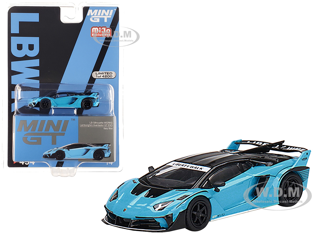 Lamborghini Aventador GT EVO "LB-Silhouette Works" Baby Blue with Black Top Limited Edition to 4200 pieces Worldwide 1/64 Diecast Model Car by True S
