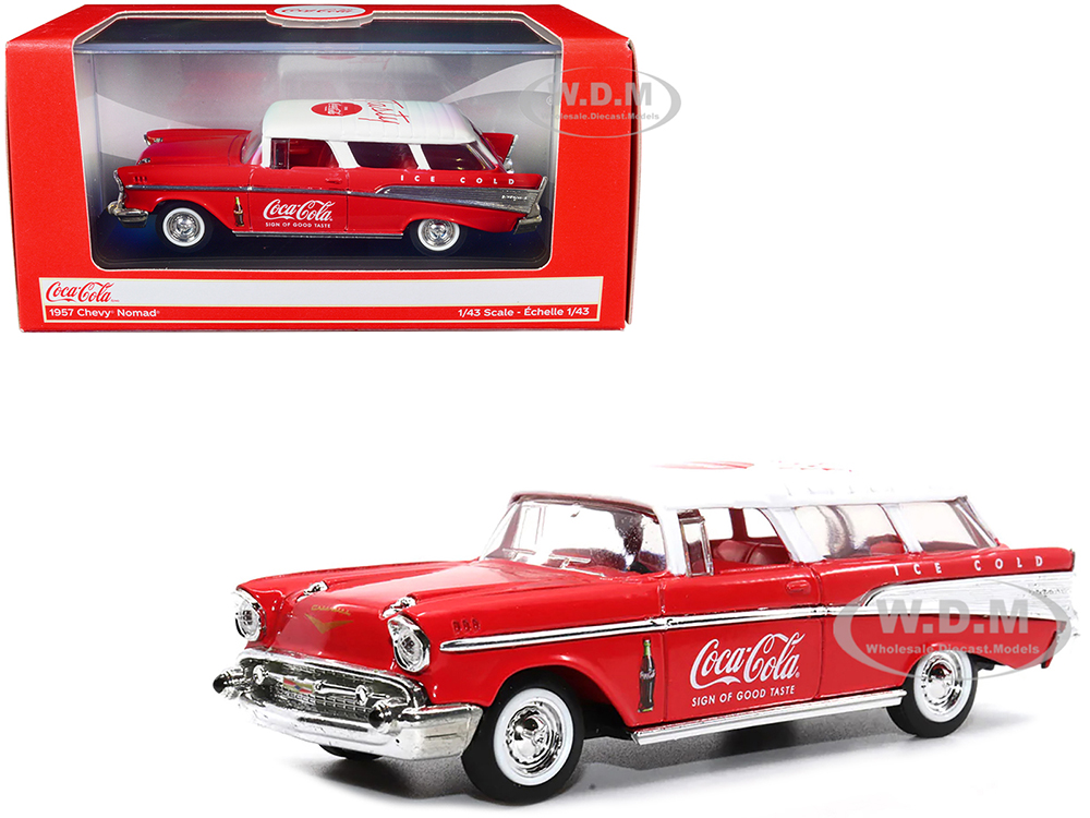 1957 Chevrolet Nomad "Coca-Cola" Red with White Top and Red Interior 1/43 Diecast Model Car by Motor City Classics