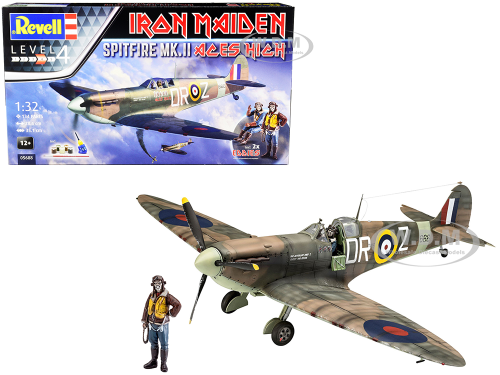 Level 4 Model Kit Spitfire MK. II Fighter Plane "Iron Maiden Aces High" 1/32 Scale Model by Revell