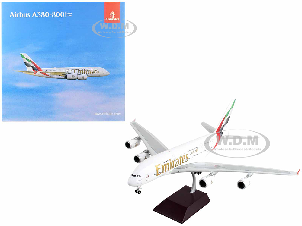 Airbus A380-800 Commercial Aircraft Emirates Airlines - New Livery White with Striped Tail Gemini 200 Series 1/200 Diecast Model Airplane by GeminiJets