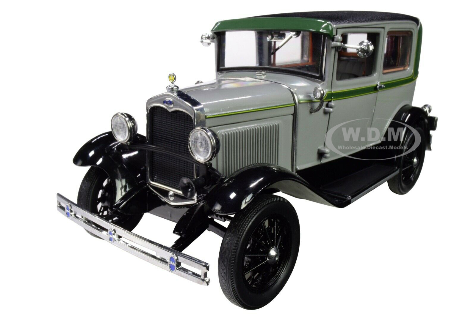 Image of 1931 Ford Model A Tudor Dawn Gray and Green with Black Top 1/18 Diecast Model Car by SunStar