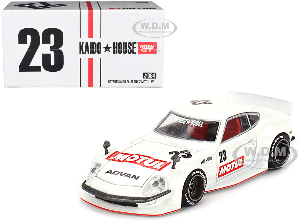 Datsun Fairlady Z KAIDO MOTUL V3 RHD (Right Hand Drive) 23 White (Designed by Jun Imai) "Kaido House" Special 1/64 Diecast Model Car by True Scale Mi