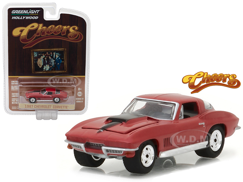 1967 Chevrolet Corvette Stingray Red with Black Stripe "Cheers" (1982-1993) TV Series "Hollywood Series" Release 17 1/64 Diecast Model Car by Greenli