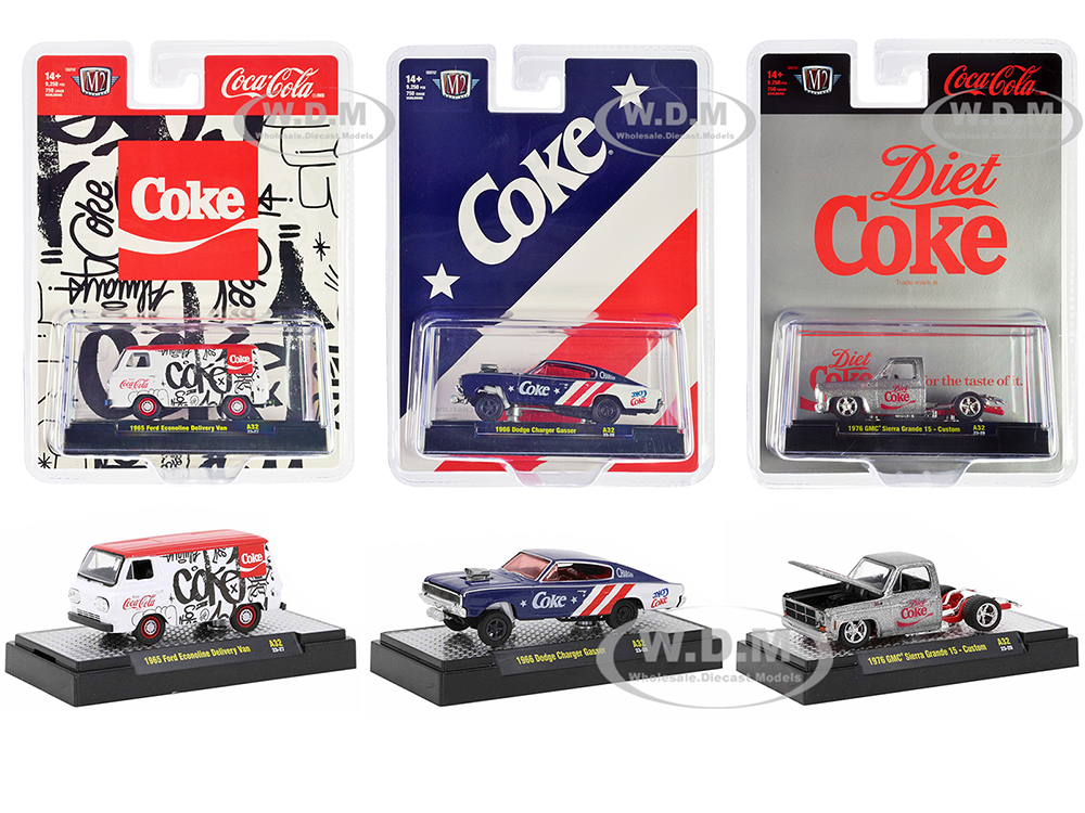 Coca-Cola Set Of 3 Pieces Release 32 Limited Edition To 9250 Pieces Worldwide 1/64 Diecast Model Cars By M2 Machines