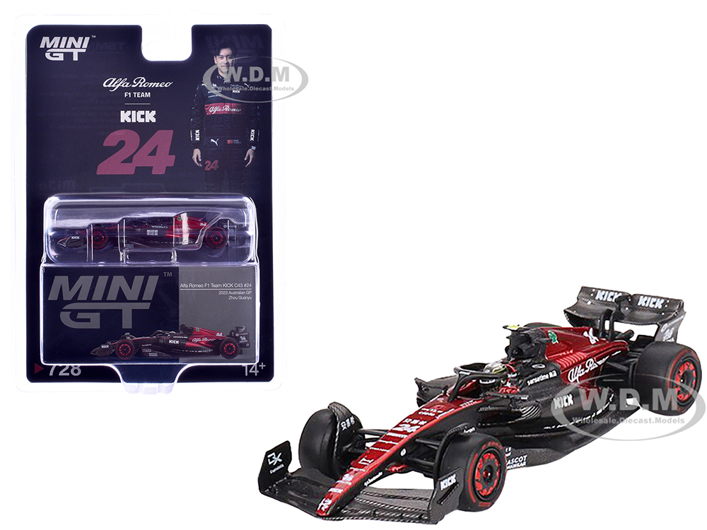 Alfa Romeo C43 24 Zhou Guanyu "Alfa Romeo F1 Team Kick" Formula One F1 "Australian GP" (2023) Limited Edition 1/64 Diecast Model Car by Mini GT