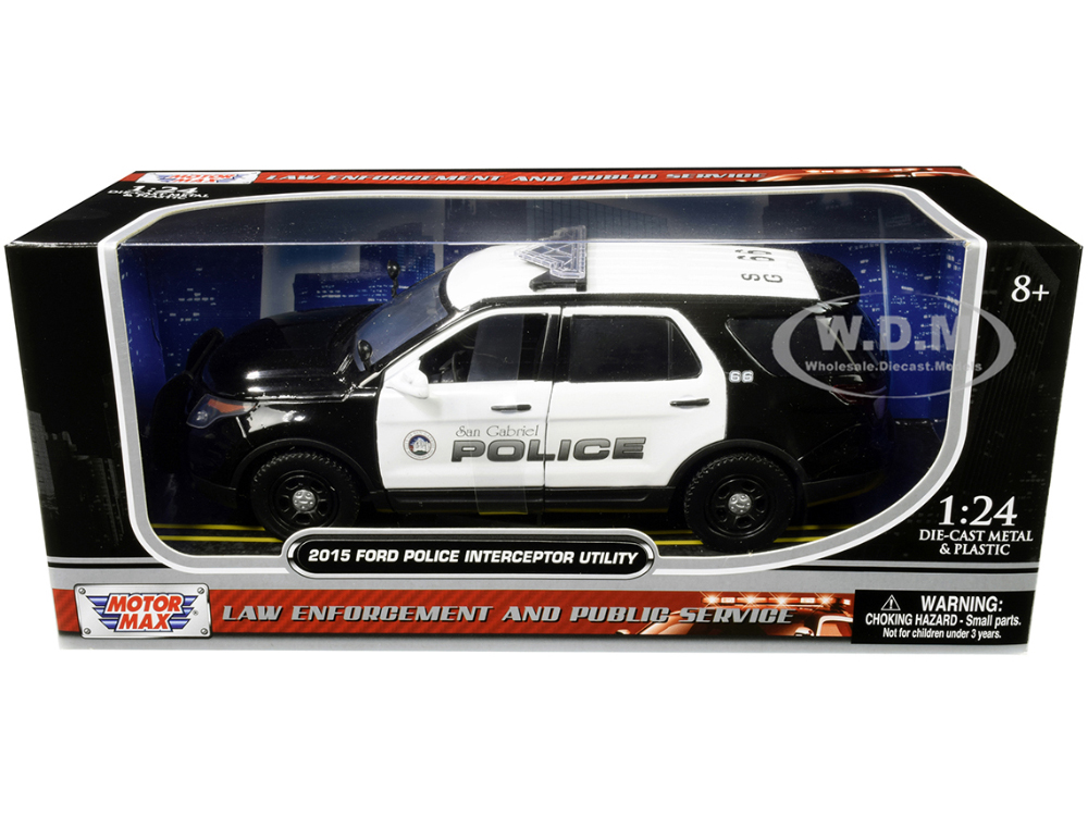 2015 Ford Police Interceptor Utility "San Gabriel Police" (California) Black and White 1/24 Diecast Model Car by Motormax