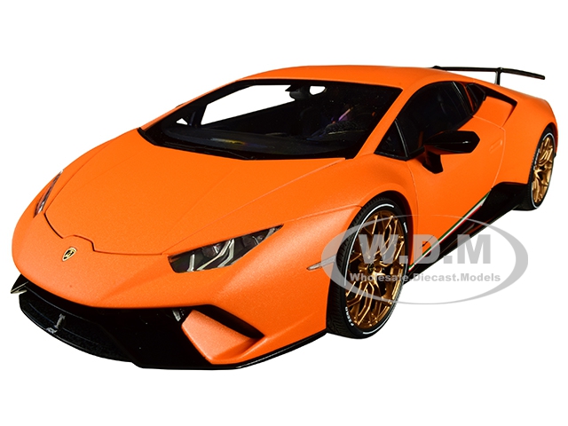 Lamborghini Huracan Performante Arancio Anthaeus / Matt Orange With Gold Wheels 1/18 Model Car By Autoart