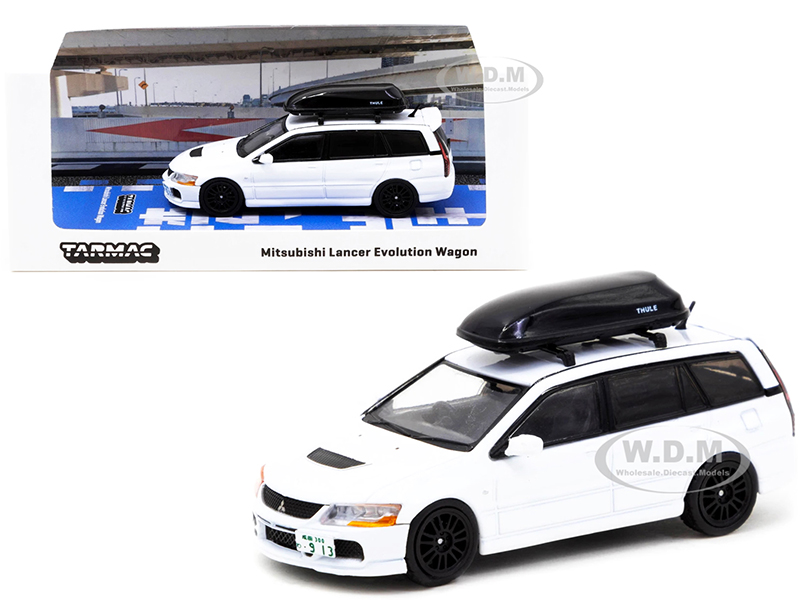 Mitsubishi Lancer Evolution Wagon RHD (Right Hand Drive) with Roof Box White 1/64 Diecast Model Car by Tarmac Works