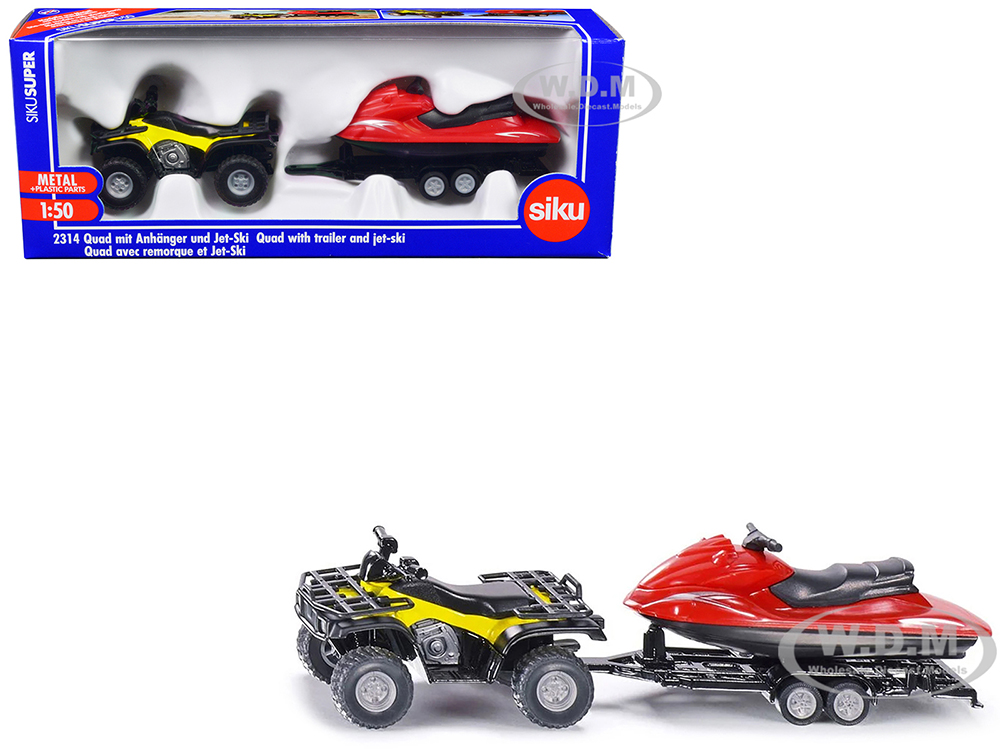 Quad ATV Black And Yellow And Boat With Trailer 1/50 Diecast Model By Siku