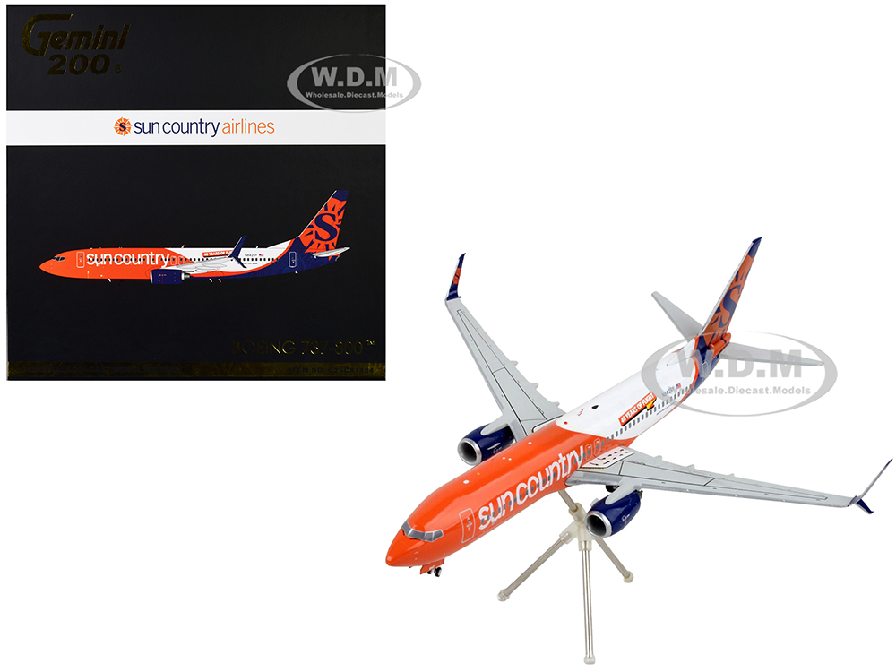 Boeing 737-800 Commercial Aircraft Sun Country Airlines Orange and White Gemini 200 Series 1/200 Diecast Model Airplane by GeminiJets