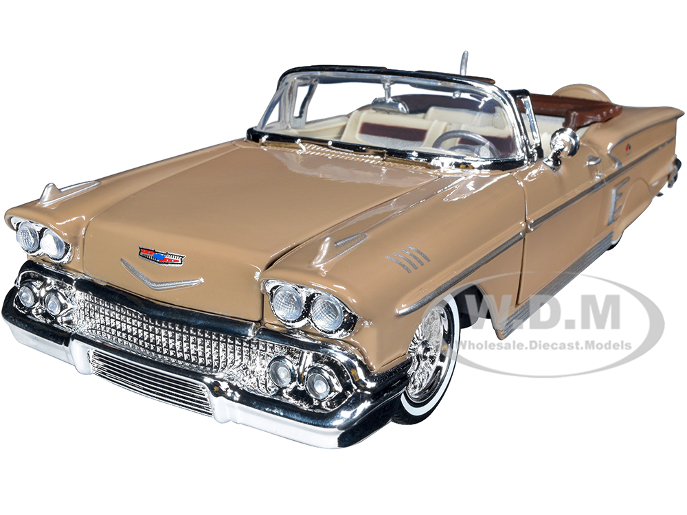 1958 Chevrolet Impala Convertible Lowrider Light Brown with Cream Interior "Get Low" Series 1/24 Diecast Model Car by Motormax