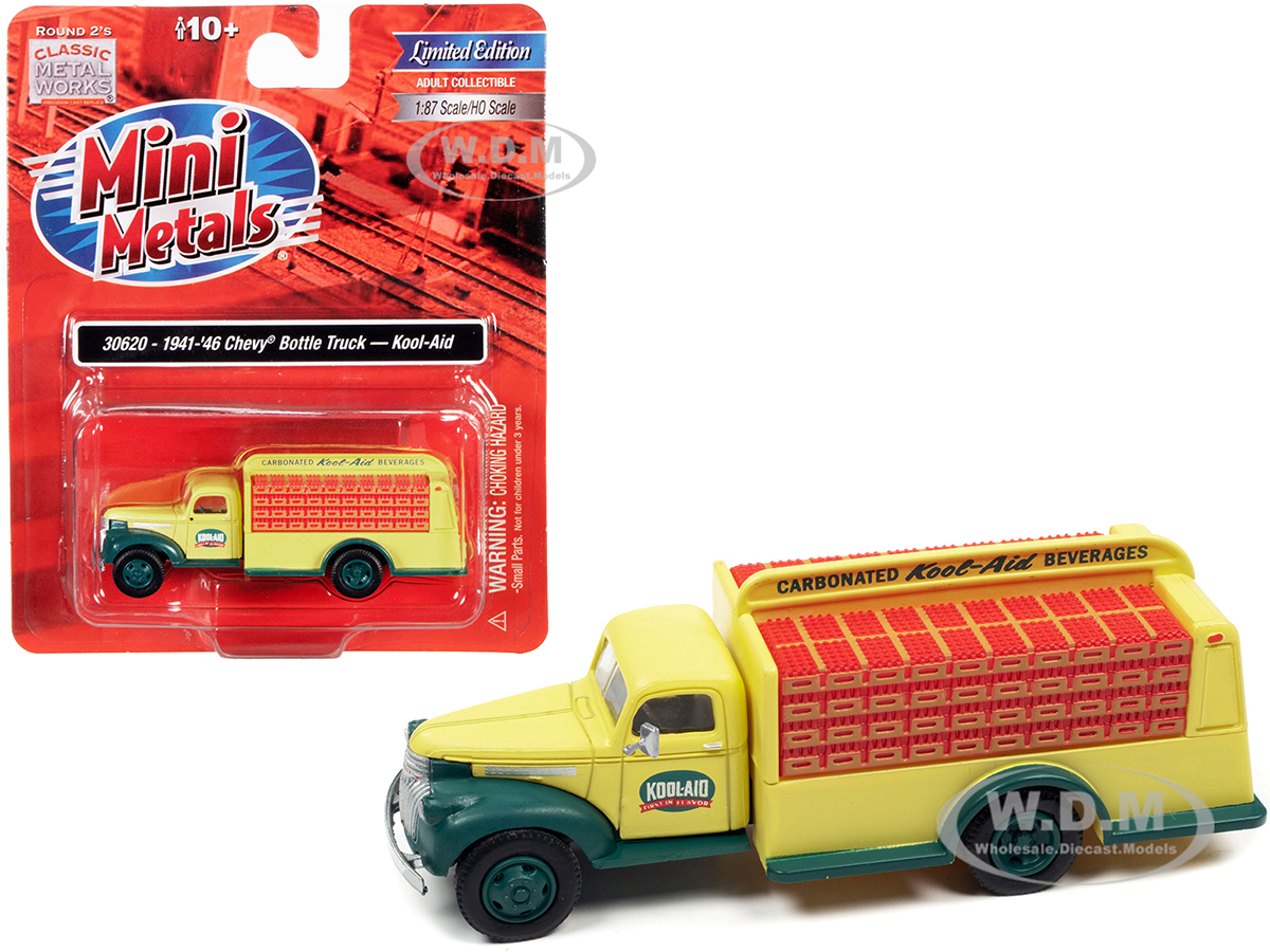 1941-1946 Chevrolet Delivery Bottle Truck Yellow and Green Kool-Aid 1/87 (HO) Scale Model by Classic Metal Works