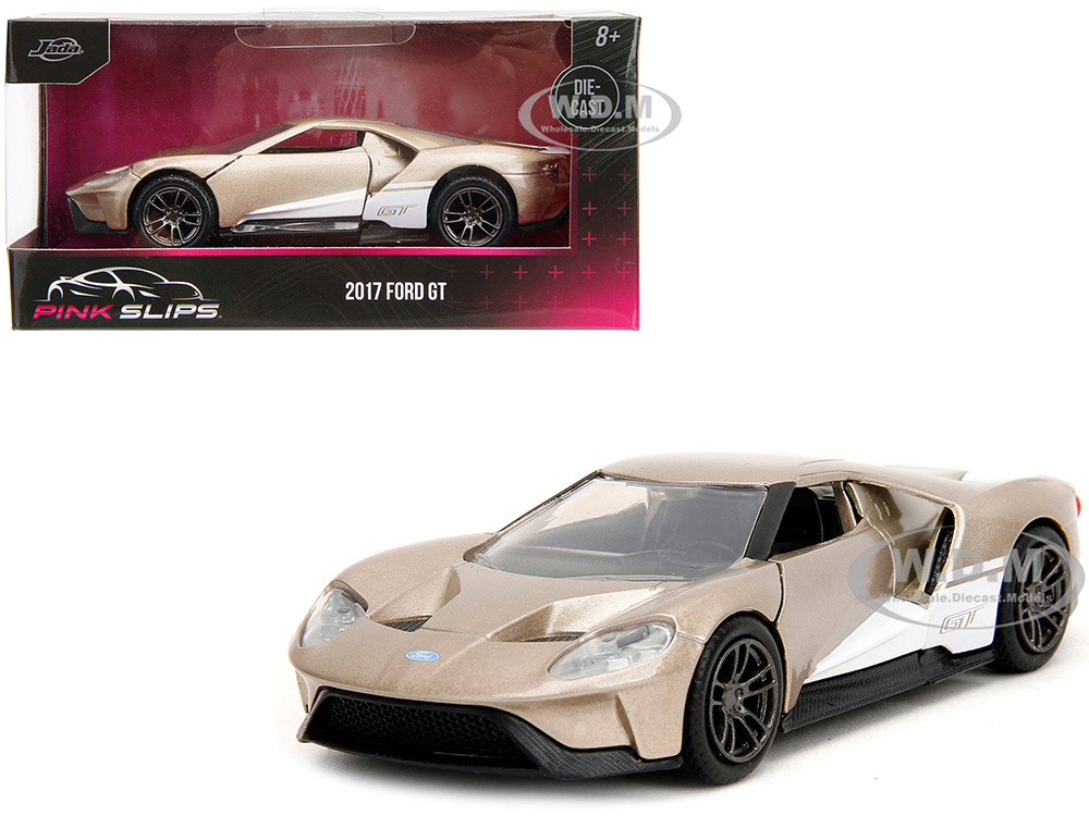 2017 Ford GT Gold Metallic with White Accents Pink Slips Series 1/32 Diecast Model Car by Jada