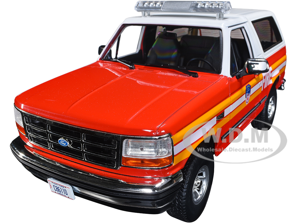 1996 Ford Bronco Police Red and White FDNY (The Official Fire Department the City of New York) Artisan Collection 1/18 Diecast Model Car by Greenlight
