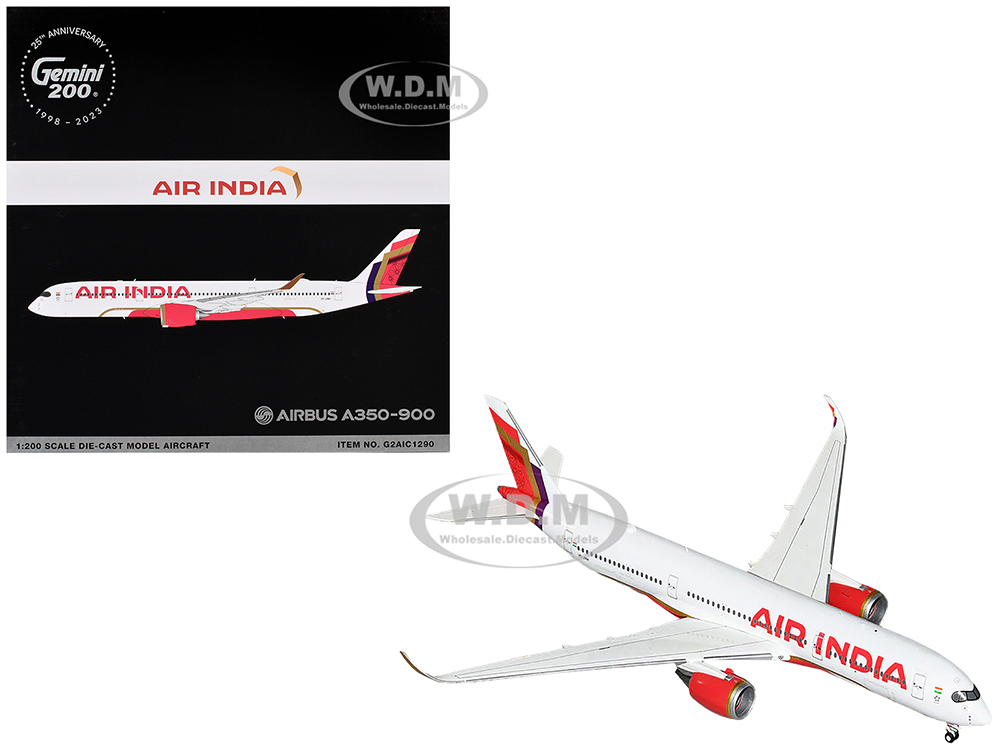 Airbus A350-900 Commercial Aircraft Air India (VT-JRH) White with Striped Tail Gemini 200 Series 1/200 Diecast Model Airplane by GeminiJets