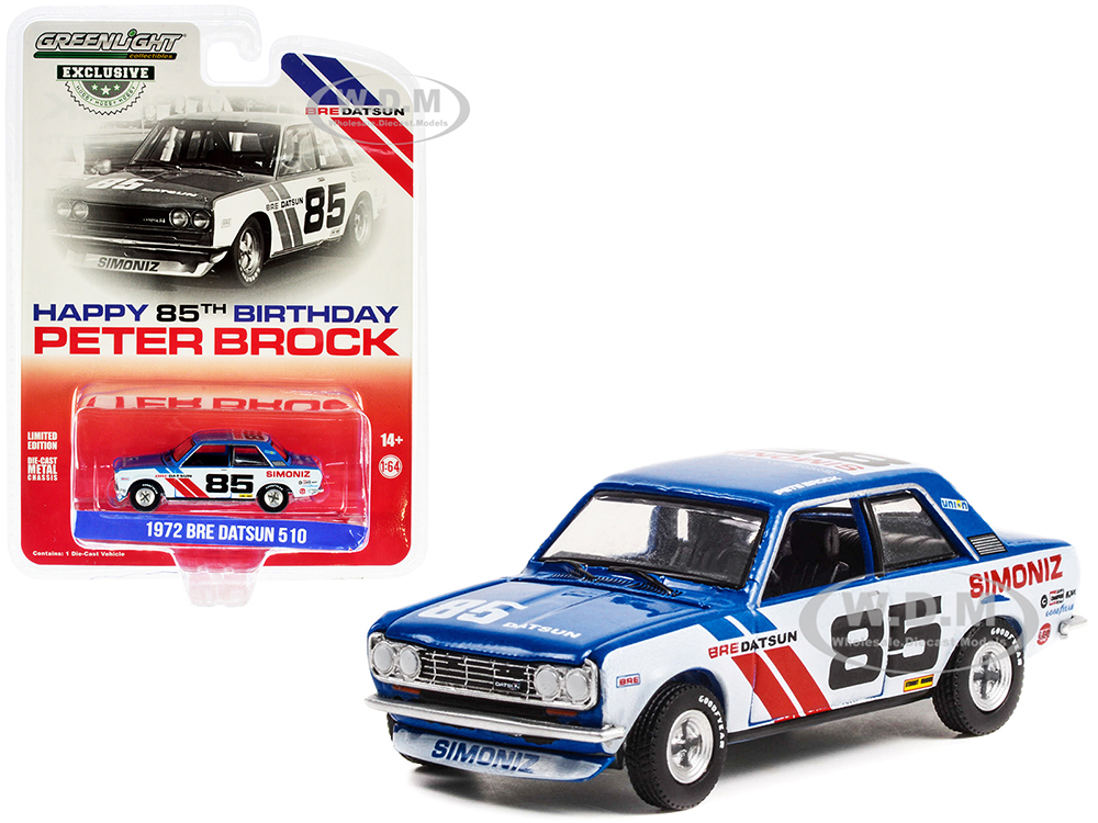 1972 Datsun 510 #85 BRE (Brock Racing Enterprises) Happy 85th Birthday Peter Brock Hobby Exclusive 1/64 Diecast Model Car by Greenlight