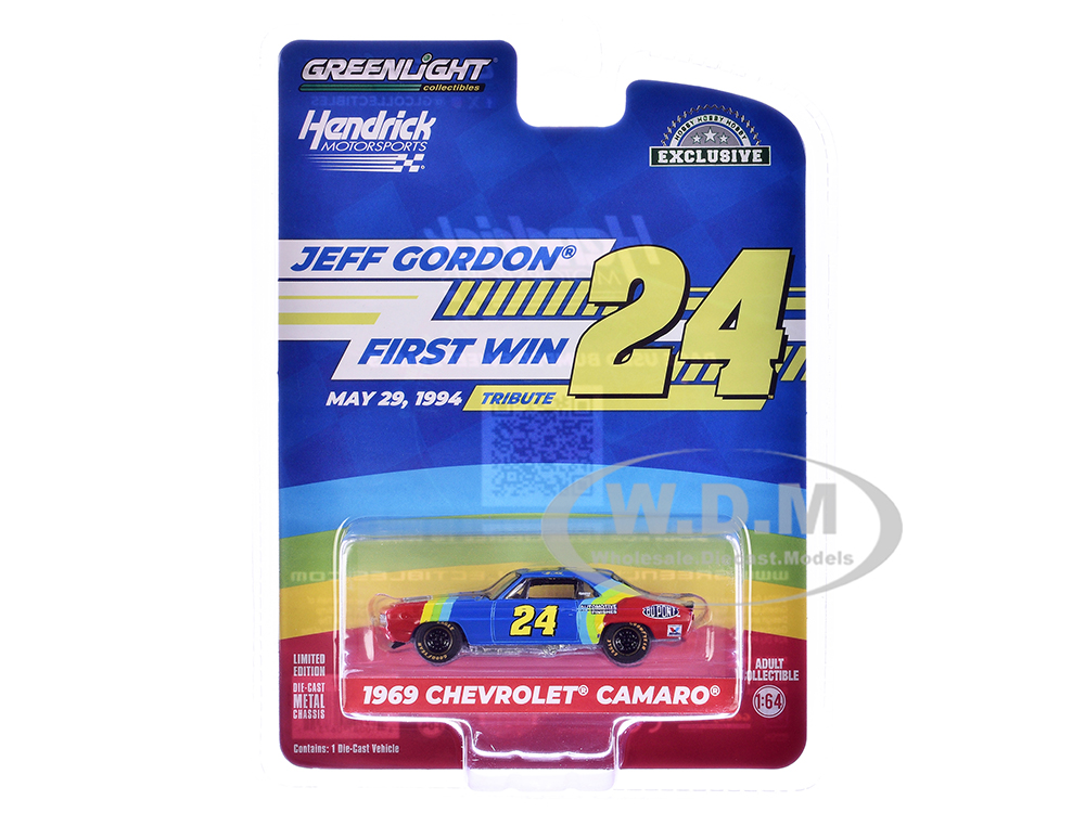 1969 Chevrolet Camaro 24 "Jeff Gordon - Hendrick Motorsports First Win Tribute" Blue and Red with Stripes "Hobby Exclusive" Series 1/64 Diecast Model