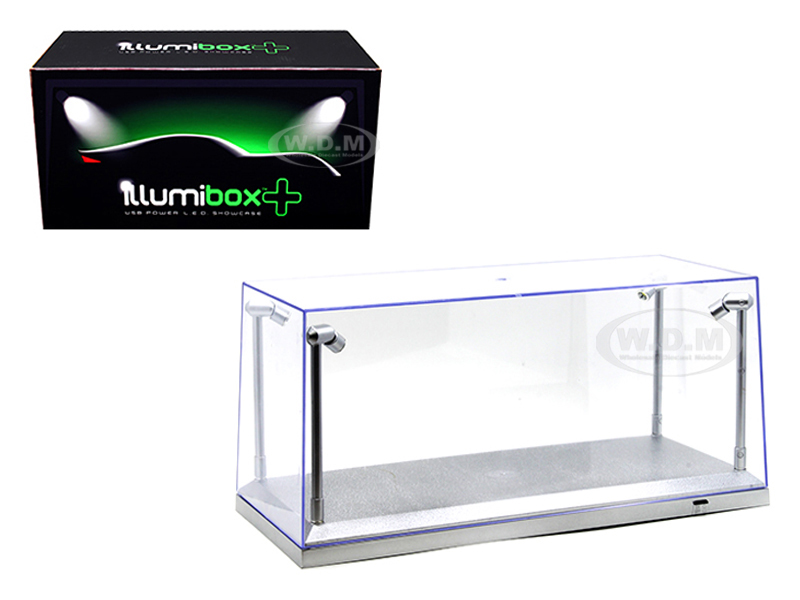 Collectible Display Show Case with LED Lights and Silver Base for 1/24 1/18 Models by Illumibox