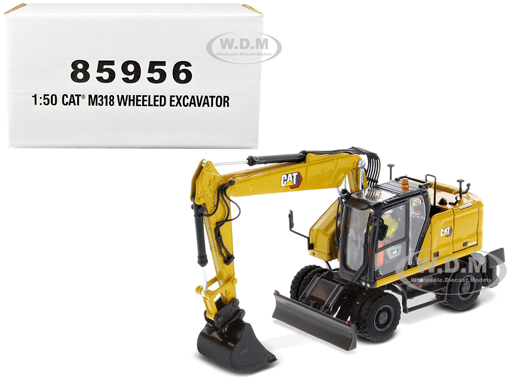 CAT Caterpillar M318 Wheeled Excavator Yellow with Operator "High Line" Series 1/50 Diecast Model by Diecast Masters