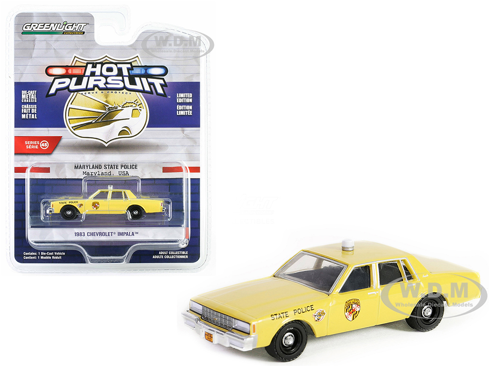 1983 Chevrolet Impala Yellow Maryland State Police Hot Pursuit Series 45 1/64 Diecast Model Car by Greenlight