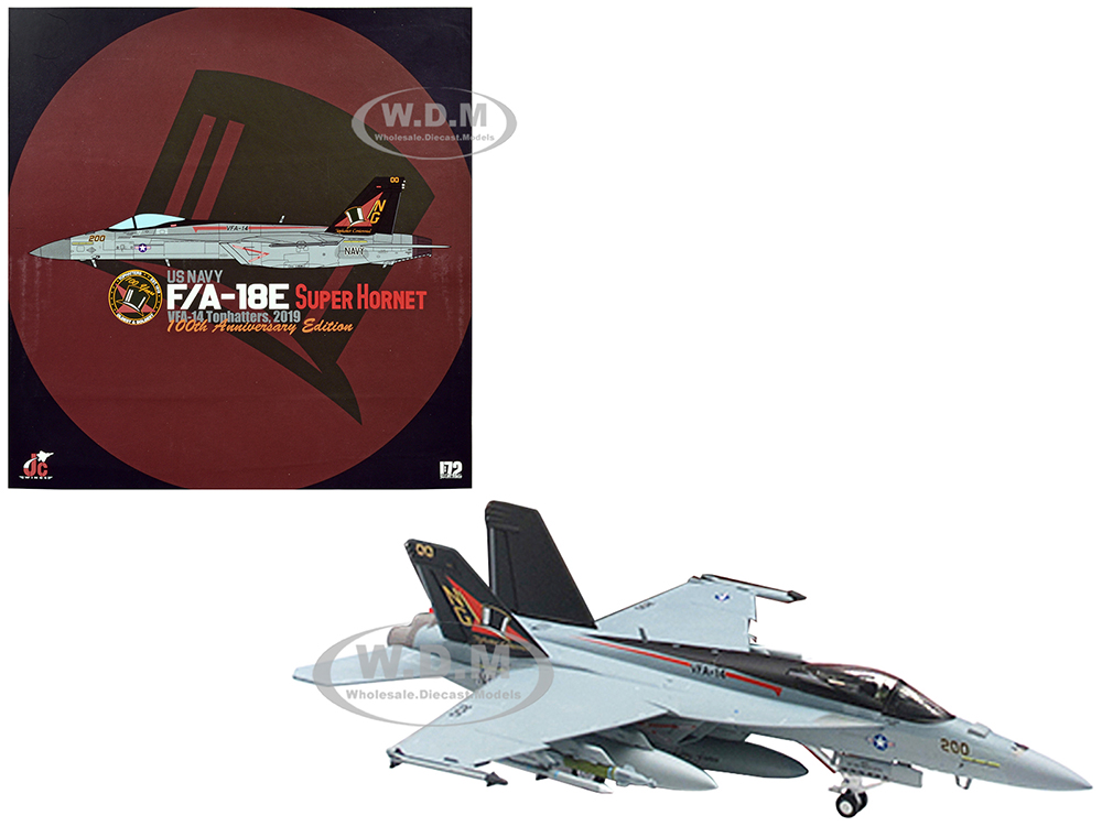 McDonnell Douglas F/A-18E Super Hornet Fighter Aircraft US Navy 100th Anniversary Edition VFA-14 Tophatters (2019) Limited Edition to 600 pieces Worldwide 1/72 Diecast Model by JC Wings