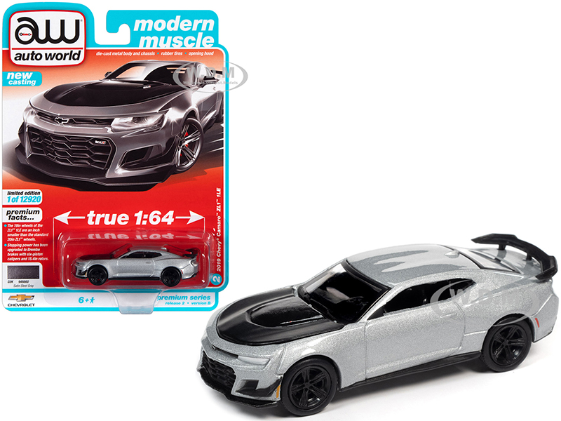 2019 Chevrolet Camaro ZL1 1LE Satin Steel Gray Metallic with Black Hood "Modern Muscle" Limited Edition to 12920 pieces Worldwide 1/64 Diecast Model