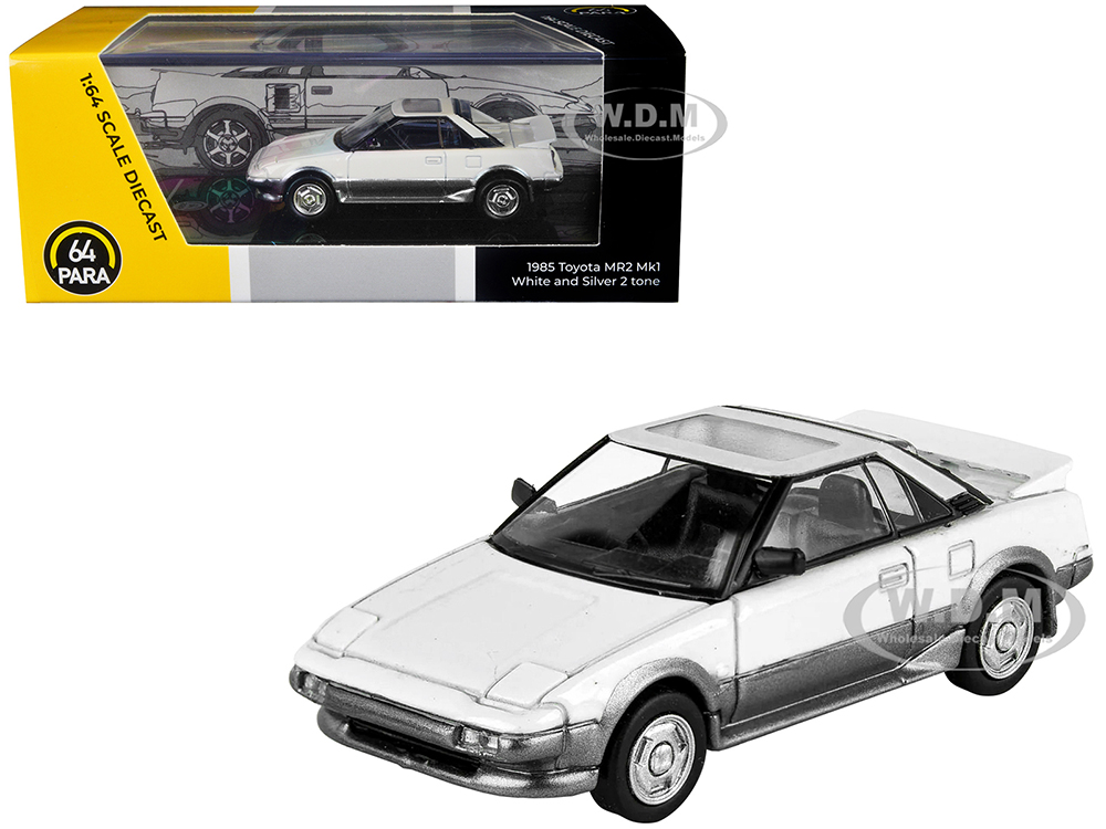 1985 Toyota MR2 MK1 White and Silver Metallic with Sun Roof 1/64 Diecast Model Car by Paragon Models