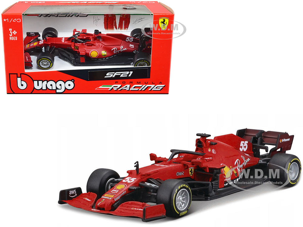 Ferrari SF21 55 Carlos Sainz Formula One F1 World Championship (2021) Formula Racing Series 1/43 Diecast Model Car by Bburago