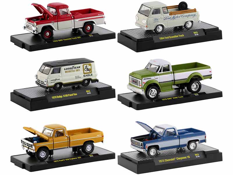 "Auto Trucks" 6 piece Set Release 63 IN DISPLAY CASES Limited Edition to 8875 pieces Worldwide 1/64 Diecast Model Cars by M2 Machines