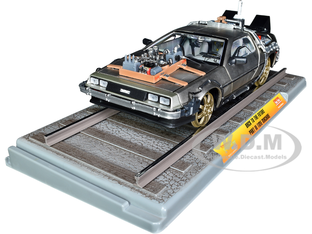 DMC DeLorean Time Machine Stainless Steel Railroad Version Back To The Future Part III (1990) Movie 1/18 Diecast Model Car By Sun Star