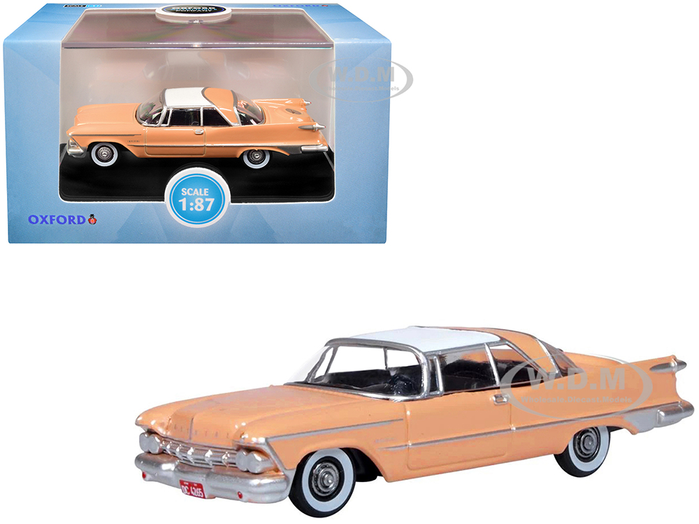 1959 Chrysler Imperial Crown 2 Door Hardtop Persian Pink with White Top 1/87 (HO) Scale Diecast Model Car by Oxford Diecast
