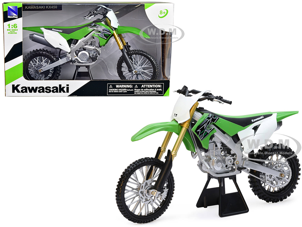 2019 Kawasaki KX 450F Dirt Bike Motorcycle Green and White 1/6 Diecast Model by New Ray