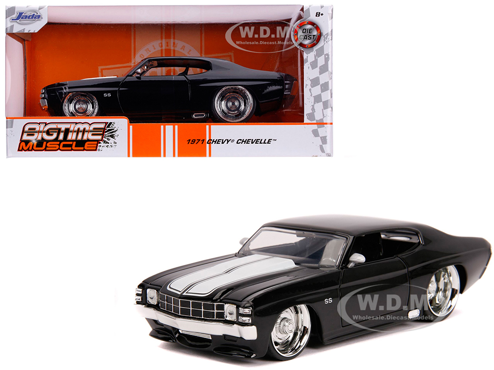 Image of 1971 Chevrolet Chevelle SS Glossy Black with White Stripes "Bigtime Muscle" 1/24 Diecast Model Car by Jada