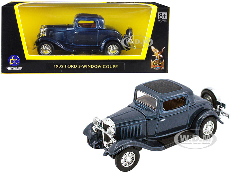 1932 Ford 3 Window Coupe Metallic Dark Blue 1/43 Diecast Model Car By Road Signature