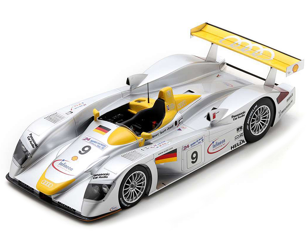 Audi R8 #9 Laurent Aiello - Allan McNish - Stephane Ortelli Audi Sport Team Joest 2nd Place 24 Hours of Le Mans (2000) with Acrylic Display Case 1/18 Model Car by Spark