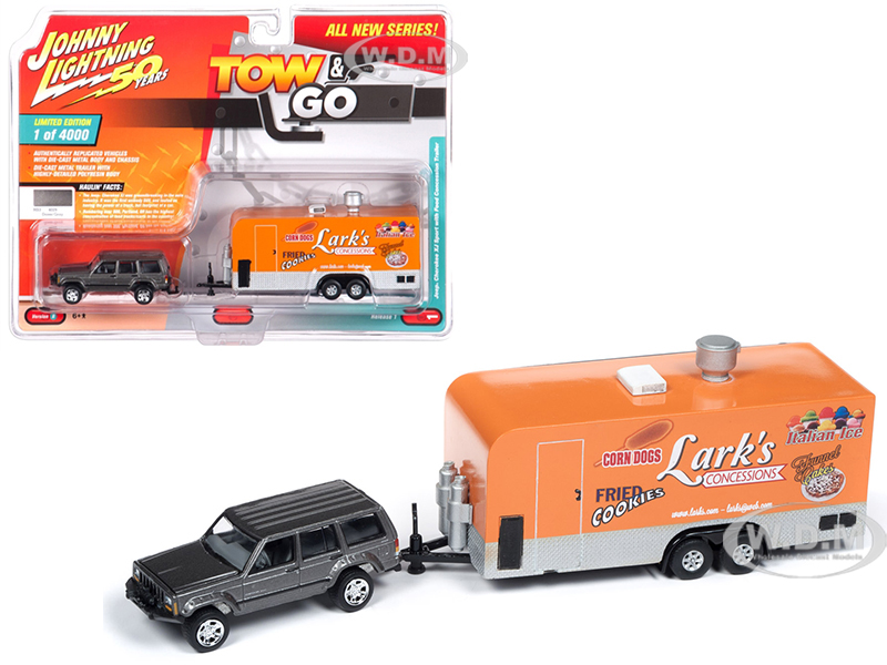 Jeep Cherokee Xj Sport Dover Gray Metallic With Food Concession Trailer Limited Edition To 4000 Pieces Worldwide "tow & Go" Series 1 1/64 Diecast