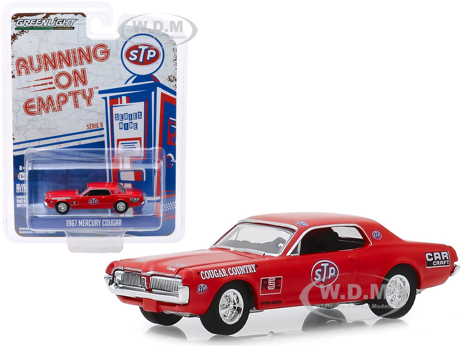 1967 Mercury Cougar Red "stp" "cougar Country" "running On Empty" Series 9 1/64 Diecast Model Car By Greenlight