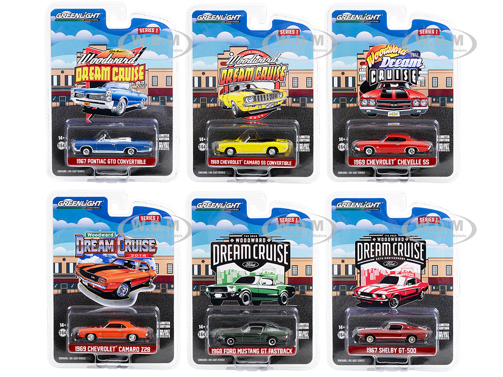 Woodward Dream Cruise Set Of 6 Pieces Series 1 1/64 Diecast Model Cars By Greenlight