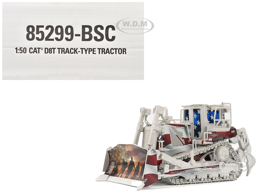 CAT Caterpillar D8T Track Type Tractor with Single Shank Ripper Brent Scarbrough & Co. Patriotic Livery High Line Series 1/50 Diecast Model by Diecast Masters