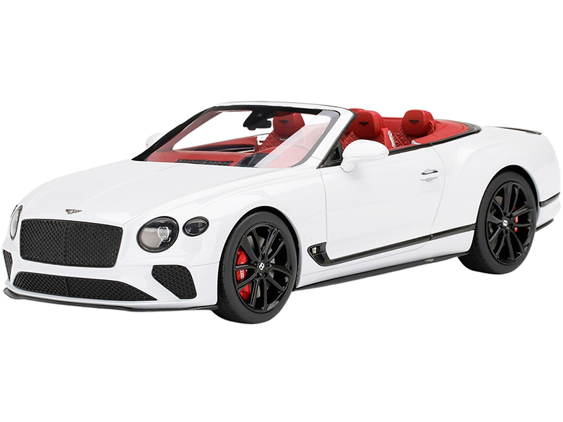 Bentley Continental GT Convertible Ice White with Red Interior 1/18 Model Car by Top Speed
