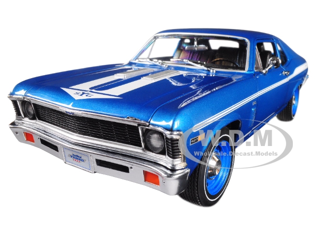 Image of 1969 Chevrolet Yenko Nova Blue with White Stripes Limited Edition to 1002 pieces Worldwide 1/18 Diecast Model Car by Autoworld