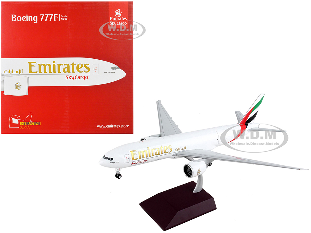 Boeing 777F Commercial Aircraft Emirates Airlines - SkyCargo White with Striped Tail Gemini 200 - Interactive Series 1/200 Diecast Model Airplane by GeminiJets