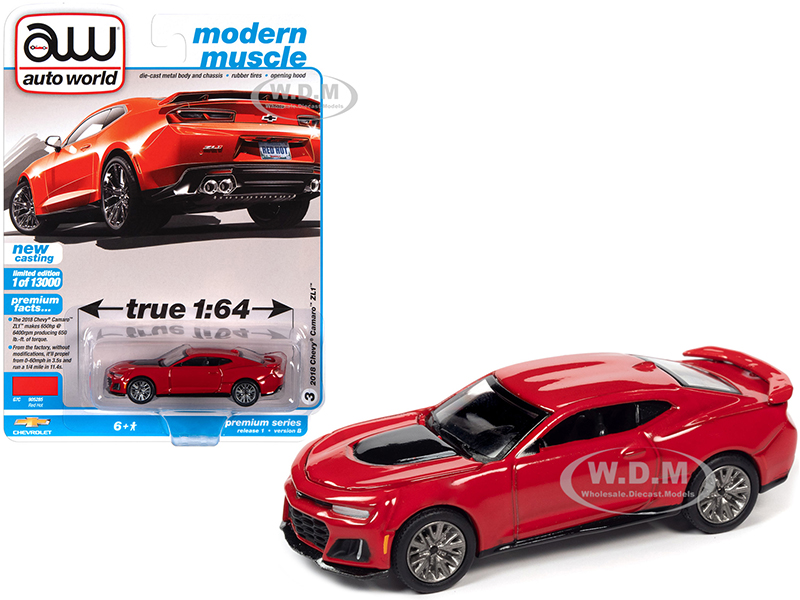 2018 Chevrolet Camaro ZL1 Red Hot Modern Muscle Limited Edition to 13000 pieces Worldwide 1/64 Diecast Model Car by Auto World