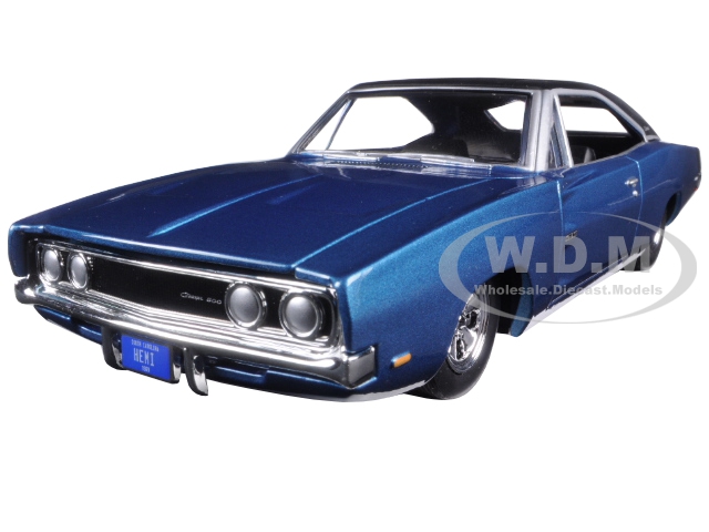 Custom 1969 Dodge Charger 500 Blue Poly 1/24 Diecast Model Car By Autoworld