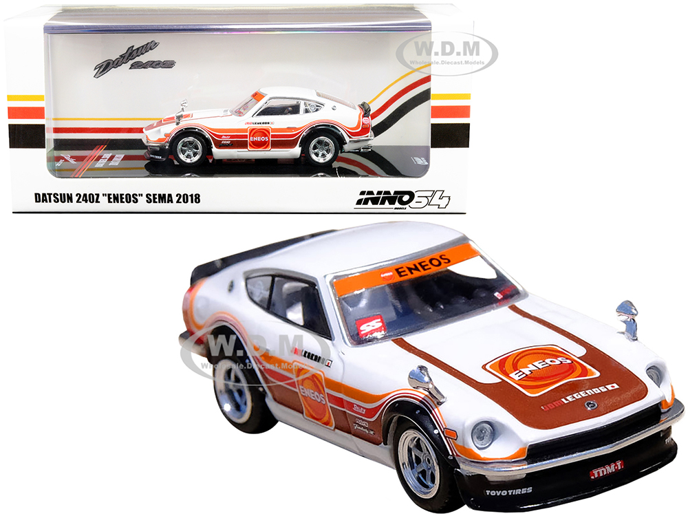 Datsun 240Z White with Stripes Eneos SEMA (2018) 1/64 Diecast Model Car by Inno Models