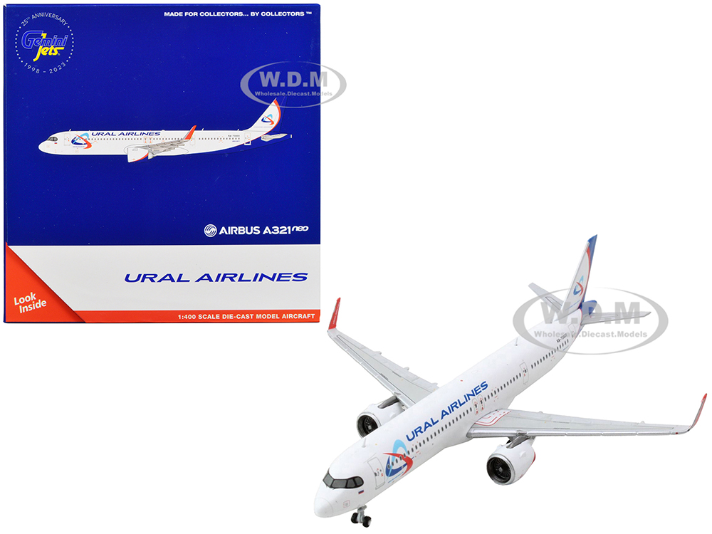 Airbus A321neo Commercial Aircraft Ural Airlines White with Blue Tail 1/400 Diecast Model Airplane by GeminiJets