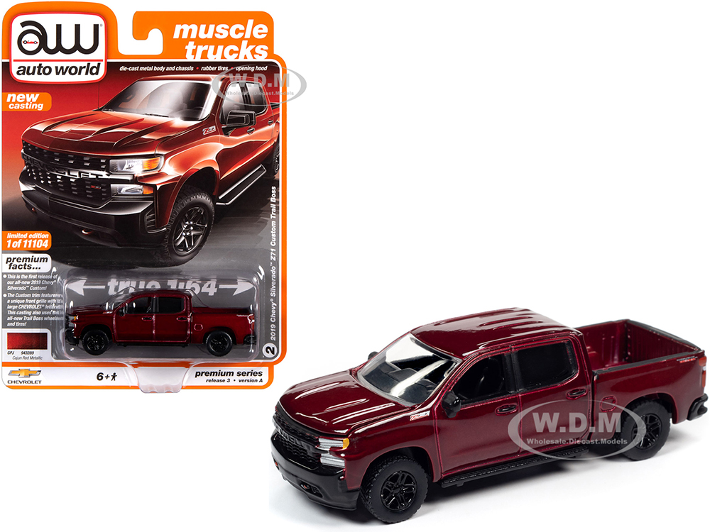Image of 2019 Chevrolet Silverado Z71 Custom Trail Boss Pickup Truck Cajun Red Metallic "Muscle Trucks" Limited Edition to 11104 pieces Worldwide 1/64 Diecast